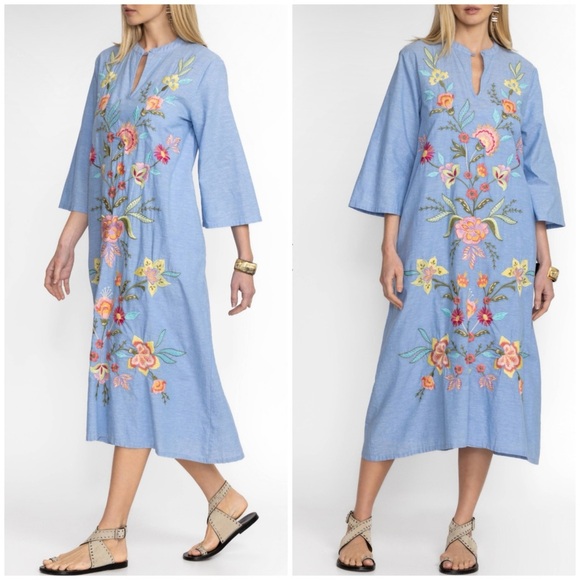 Johnny Was 100% cotton Mandarin Collar Midi Dress NEW - Picture 3 of 10